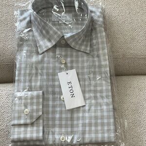 Eton Men's Gray Checkered Dress Shirt
